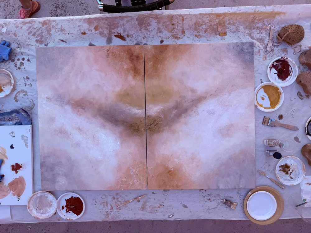 Obra de texture art abstracta con relieve creada por una alumna en el taller Épale
